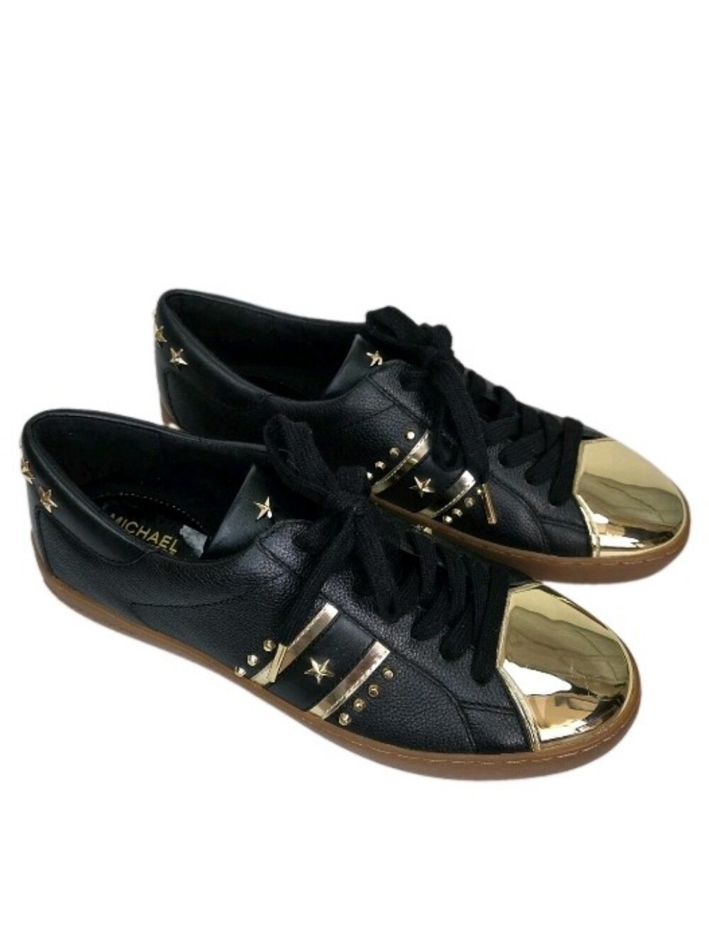 Michael Kors Frankie Sneaker Shoes Womens Size 7 M Black Gold Studded Stars